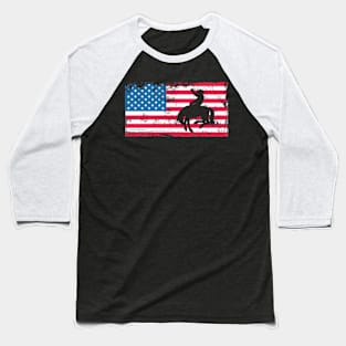 American Flag Rodeo Bronc Horse Riding Cow Cow Baseball T-Shirt